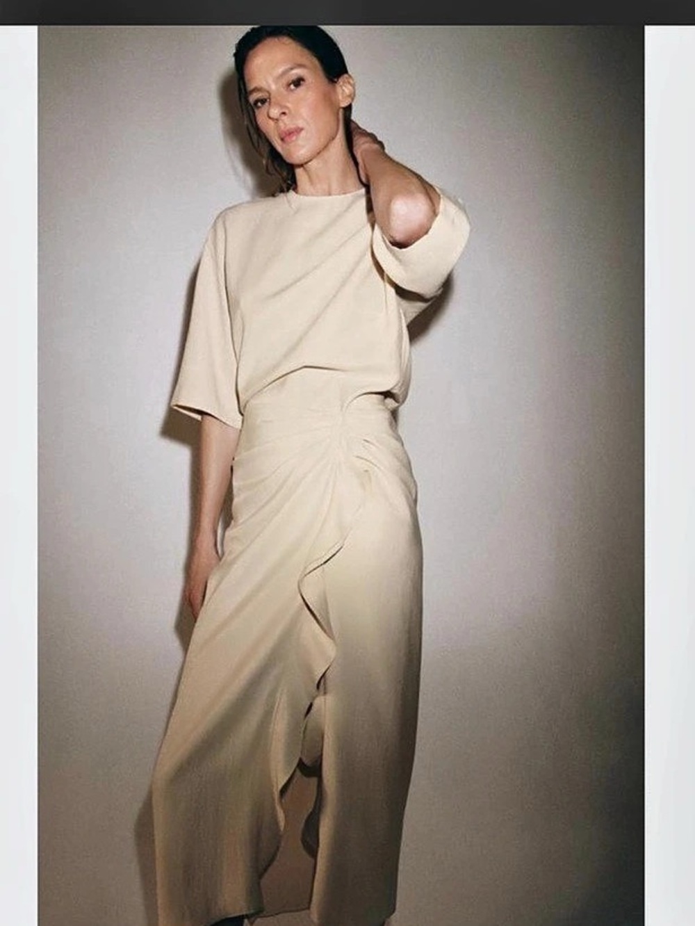 Zara ZW Collection Midi Dress with Ruffles Cream - Picture 2 of 7